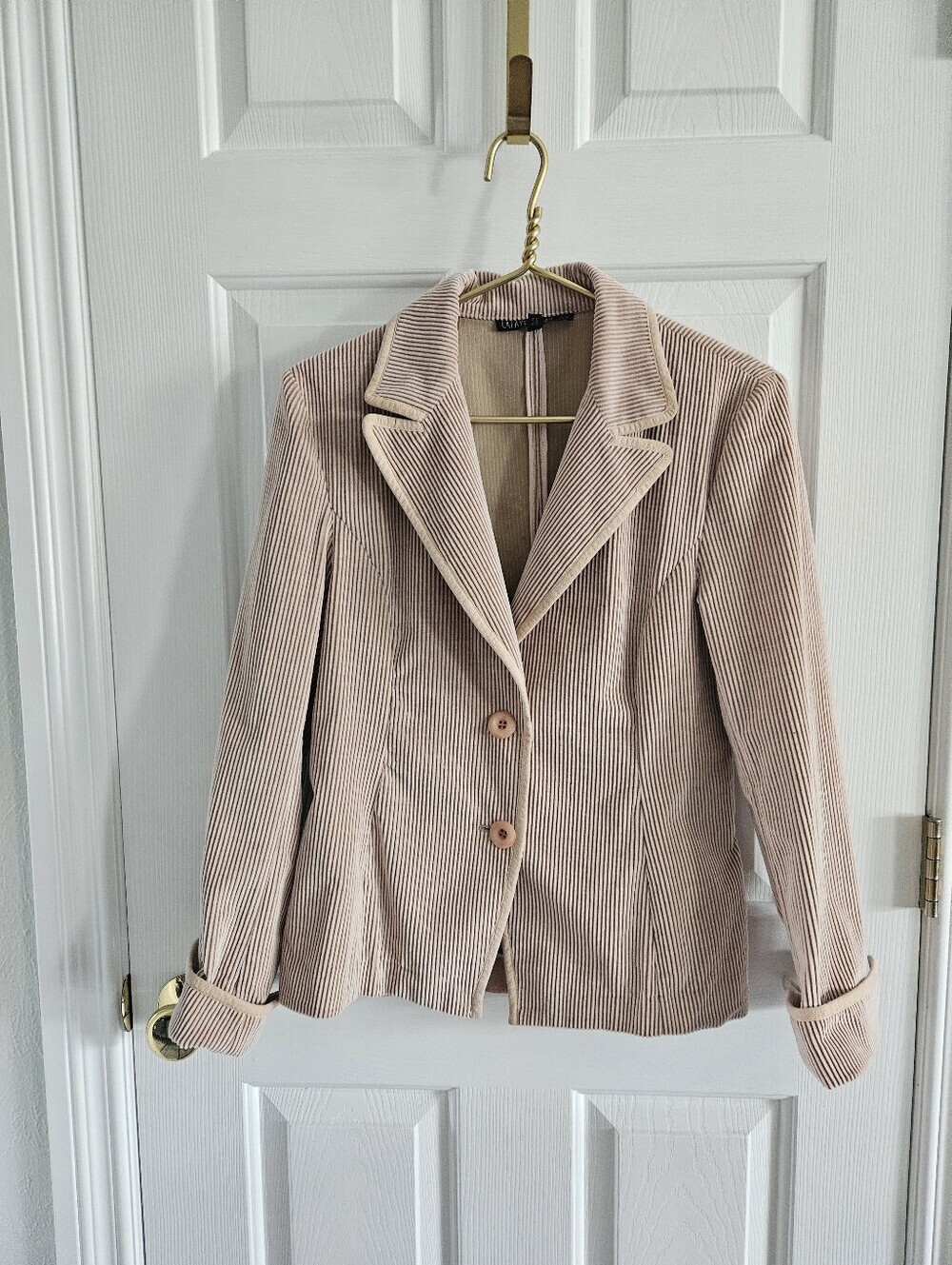 NWOT Lafayette 148 NY Ribbed Single Breast  Taupe/Pink Tailored Blazer Jacket